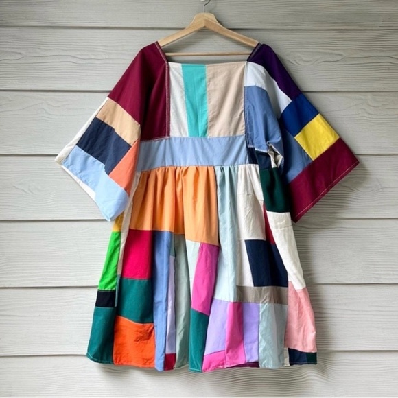 Handmade Quilted Patchwork Colorblock Dress SKU 03073 - Picture 3 of 10